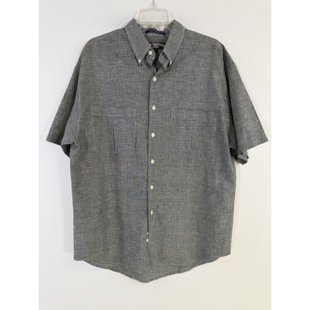 Thornton Bay VTG Men’s Linen Blend Shirt Sz M Short Sleeve Houndstooth Gray